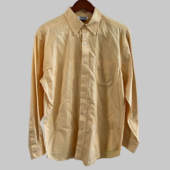 Cintas Casual Button Down Shirt Adults Large Yellow Cotton Comfort Business NWOT - Picture 3 of 10